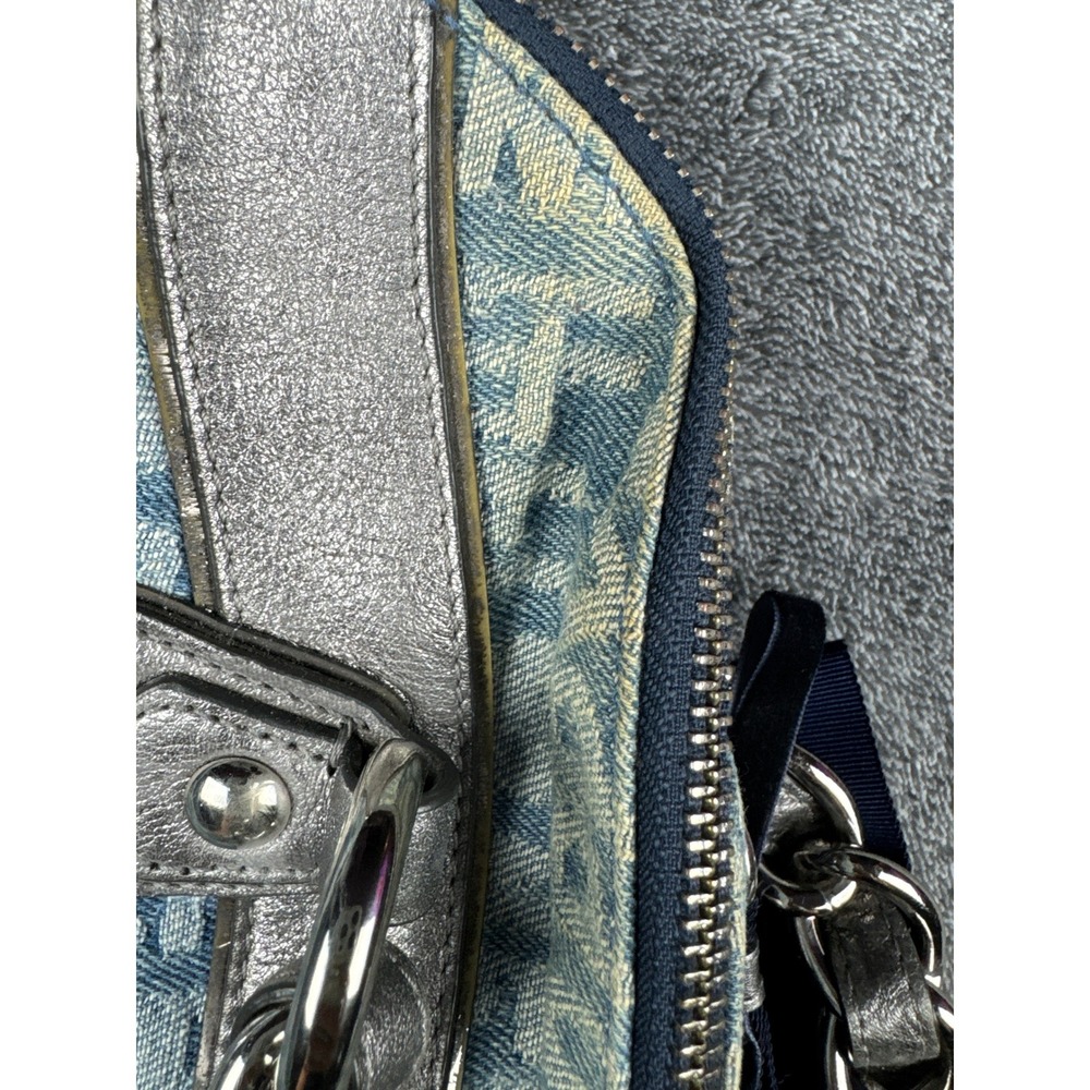 Vintage Coach Poppy Denim Logo Print Satchel Metallic Silver Trim Blue Bag Y2K - Picture 6 of 10
